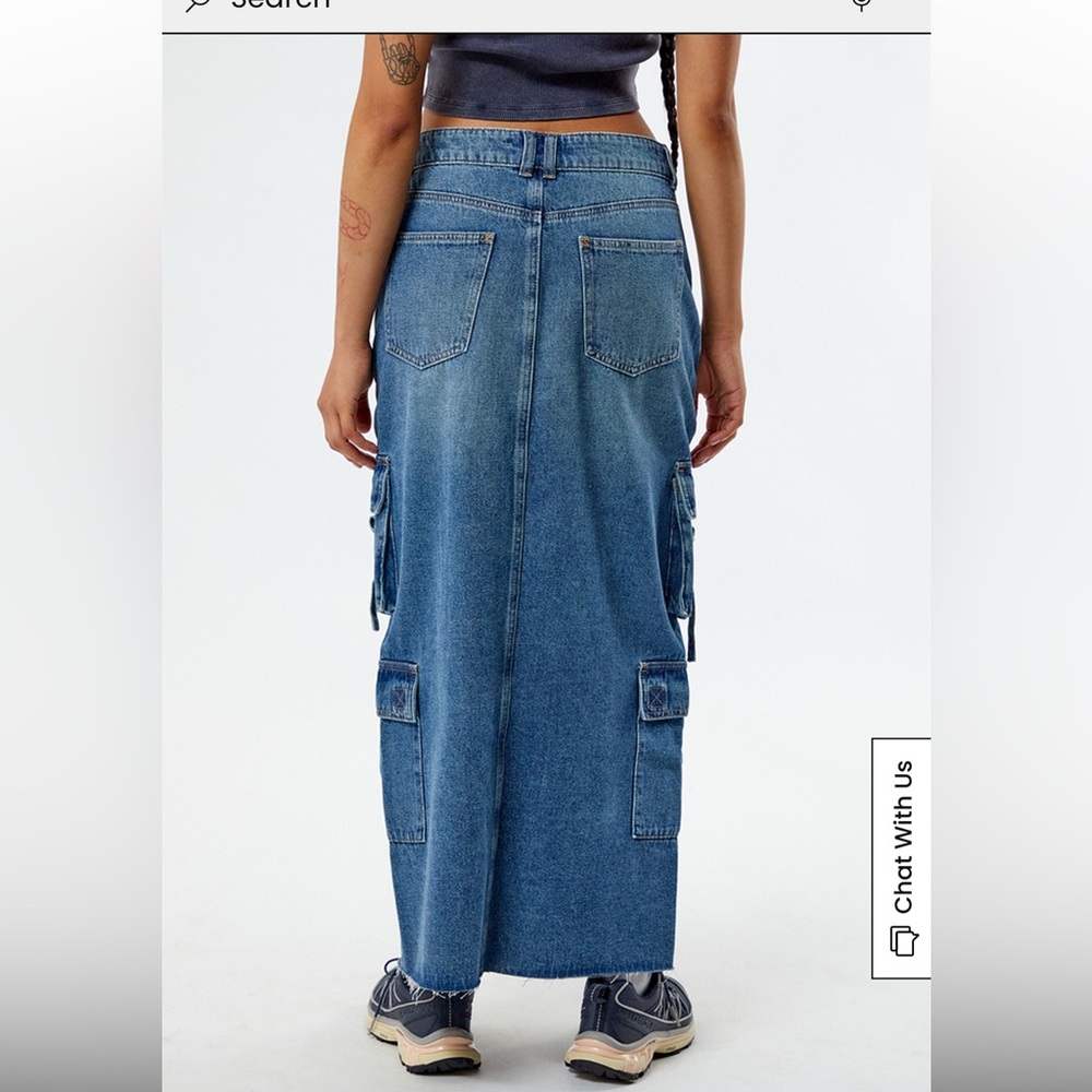 Pacsun Indigo Cargo Midi Skirt size Small high-rise stretchy material front slit - Picture 4 of 10
